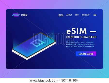 Esim - Embedded-sim Card Technology With Isometric 3d Landing Template Page Concept Flat Modern Icon