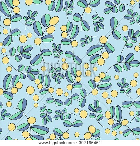Blueberry Berries Seamless Vector Pattern On White Background