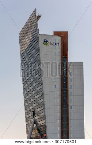 Rotterdam, Netherlands - April 18, 2019 : Kpn Tower Against Clear Sky In The Center Of The City