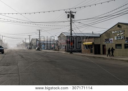 Nome, Alaska - June 8: The Historic Front Street With Dusty Conditions On June 8 2019 In Nome Alaska