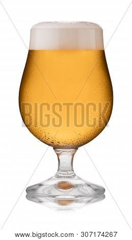 Isolated Image Of A Refreshing Glass Of Cider, In A Schooner Glass, With Condensation