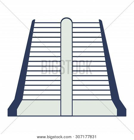 Vector Illustration Escalator Isolated On White Background. Modern Escalator Stairs Icon