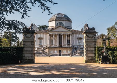 London, Uk - Mar 31, 2019 : Front Of Chiswick House On West London, Uk. Chiswick House Is A Magnific