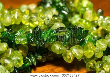 Dark Green Chrome Diopside And Olive Green Peridot, Natural Stone Gravel Close Up.