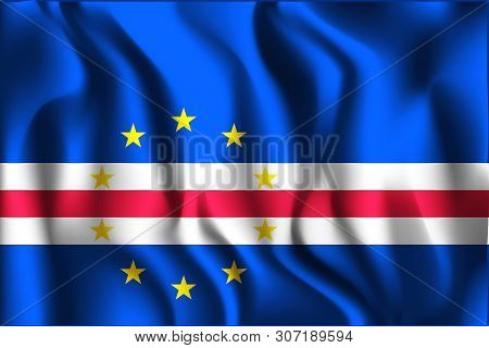 Flag Of Cape Verde. Rectangular Icon. Waving Effect. Vector