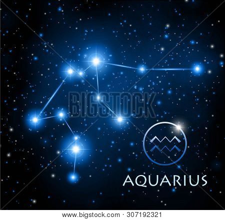 Abstract Space Background With Stars And Aquarious Constellation