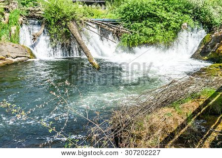Whitewater Erupts At Tumwater Falls In Tumwater, Washington.