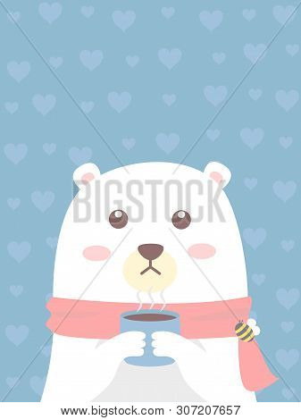 White Bear Hold A Cup Of Coffee