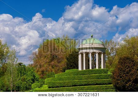 Neoclassical Architecture And Landscape In Vicenza. Monopteros Temple Erected In 1820 In The Querini