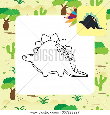 Cute Cartoon Dino Coloring Page. Vector Illustration