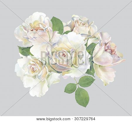 A Bouquet Of Roses On A Gray Background. For Greetings, Invitations, Greetings