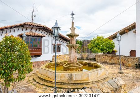 Guatavita,  Colombia June 16 Foutain In The Historic Center Of  Guatavita. This Foutain Was Built In