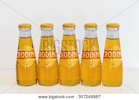 London, Uk - 22 May 2019 - Row Of Crodino Bottles. Crodino Is An Italian Non-alcoholic Aperitif.