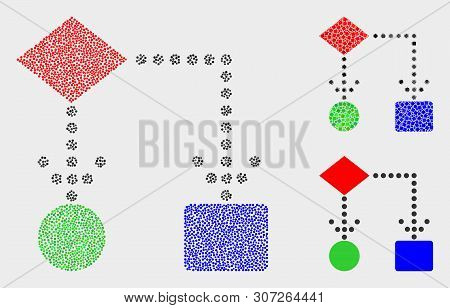 Pixelated And Mosaic Block Diagram Icons. Vector Icon Of Block Diagram Created Of Irregular Round Do