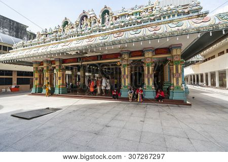 Kuala Lumpur, Malaysia. January 2019. View Of The Believers Inside The  Sri Mahamariamman Indu Templ