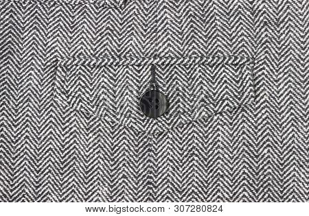 1 Black Button On Zig Zag Pattern Or Triangle Pattern On Center Frame. 1 Button On Zig Zag Pattern O
