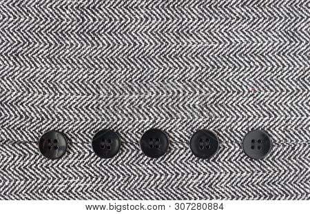 Black Button On Zig Zag Pattern Or Triangle Pattern On Center Frame. 5 Button On Zig Zag Pattern Or 