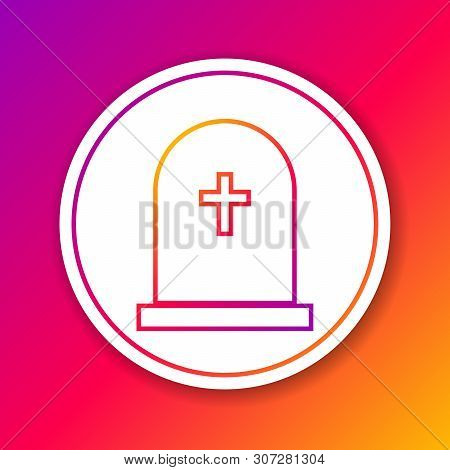 Color Tombstone With Cross Line Icon Isolated On Color Background. Grave Icon. Circle White Button. 