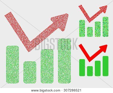 Dotted And Mosaic Graph Chart Icons. Vector Icon Of Graph Chart Organized With Scattered Spheric Dot
