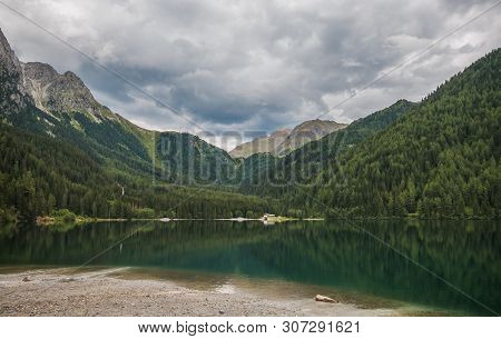 Wonderful And Panoramic View Of Anterselva Lake In South Tyrol, Italy