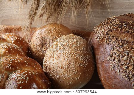 Composition With Loaves Of Bread And Rolls, Different Sorts Of Bread Over