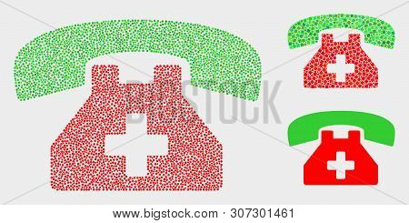 Pixel And Mosaic Medical Phone Icons. Vector Icon Of Medical Phone Combined Of Scattered Circle Pixe