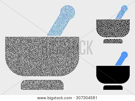 Pixel And Mosaic Mortar Icons. Vector Icon Of Mortar Formed Of Scattered Round Dots. Other Pictogram