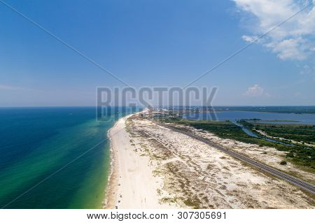 Aerial View Of Gulf Shores, Alabama Beach In Summer 2019