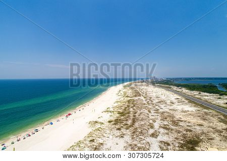 Aerial View Of Gulf Shores, Alabama Beach In Summer 2019