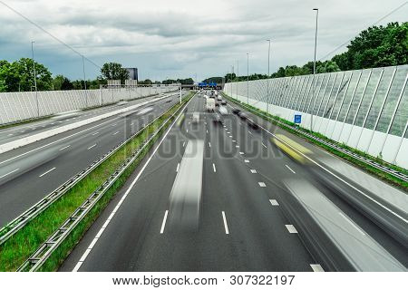 Traffic on the highway, Ring east A10, motion blurred traffic, 06/14/2019 Amsterdam the Netherlands