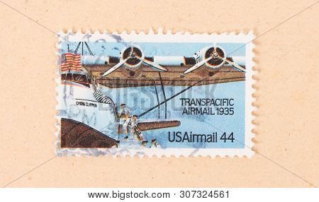 United States - Circa 1970: A Stamp Printed In The Usa Shows Transpacific Airmail In 1935, Circa 197
