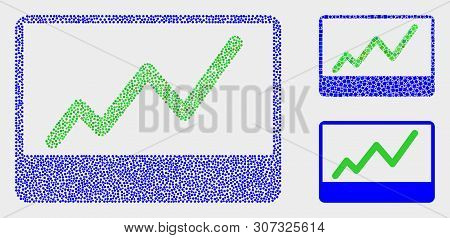 Dot And Mosaic Stocks Chart Icons. Vector Icon Of Stocks Chart Organized With Random Round Elements.