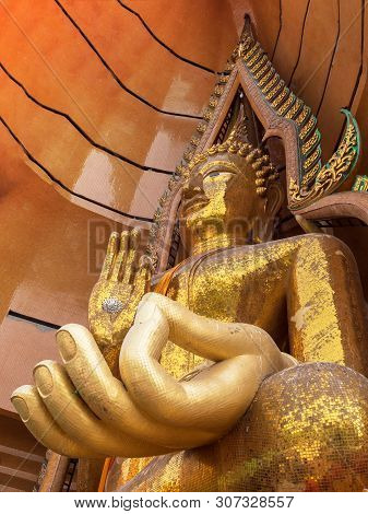 Big Golden Buddha Statue  Wat Tham Suea,kanchanaburi,thailand
