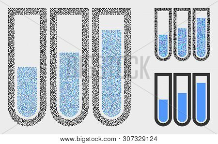 Dotted And Mosaic Test-tubes Icons. Vector Icon Of Test-tubes Designed Of Irregular Spheric Dots. Ot