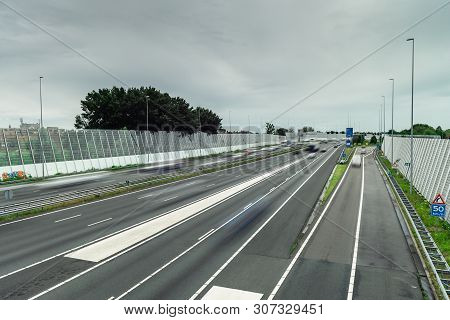 Traffic on the highway, Ring east A10, motion blurred traffic, 06/14/2019 Amsterdam the Netherlands