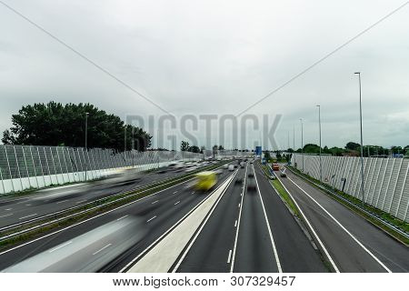 Traffic On The Highway, Ring East A10, Motion Blurred Traffic, 06/14/2019 Amsterdam The Netherlands