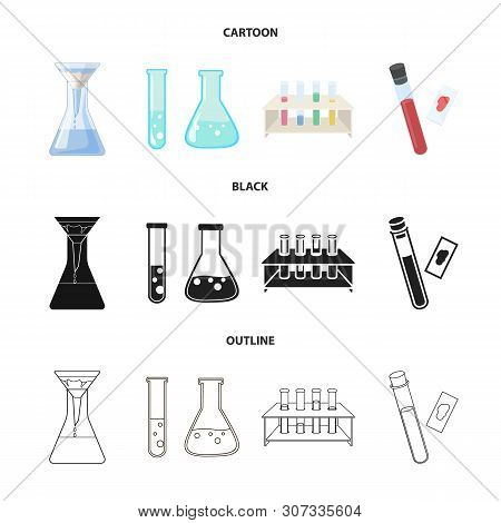 Vector Illustration Of Flask And Laboratory Sign. Collection Of Flask And Equipment Vector Icon For 