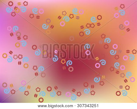 Modern Puce, Ochre, Sepia, Pink Gradient Mesh Background With Twiddle, Round, Star, Coffee Beans Sha