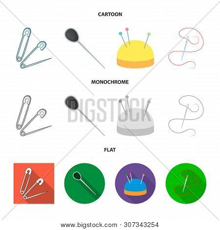 Vector Illustration Of Pin And Sewing Logo. Collection Of Pin And Sketch Vector Icon For Stock.