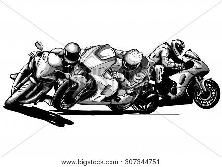 Draw Motorcycles Racers Biker Vector Illustration Design