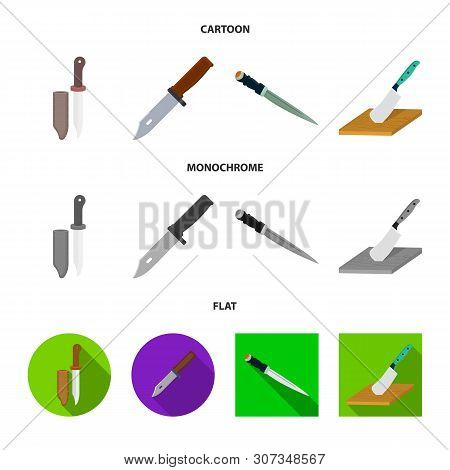 Vector Illustration Of Knife And Cut Sign. Collection Of Knife And Flat Vector Icon For Stock.