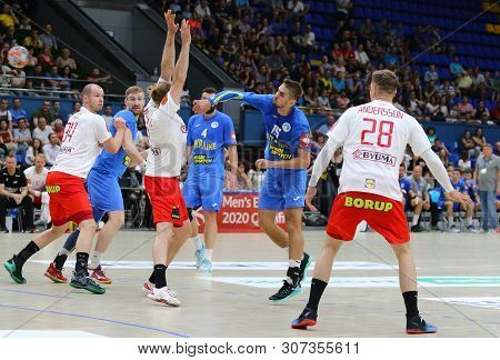 Kyiv, Ukraine - June 12, 2019: Oleksandr Tilte Of Ukraine (#15) Throws A Ball During The Ehf Euro 20