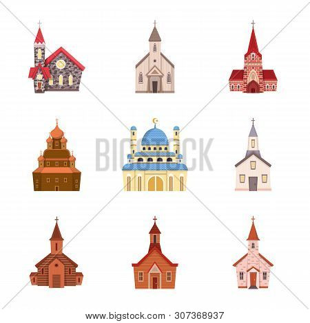 Vector Illustration Of Religion And Building Icon. Set Of Religion And Faith Vector Icon For Stock.