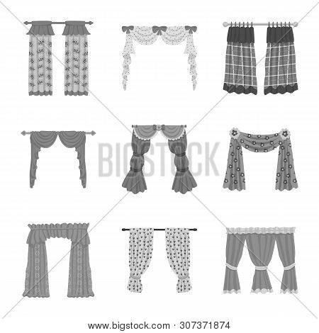 Vector Illustration Of Interior And Cornice Logo. Set Of Interior And Drapes Vector Icon For Stock.