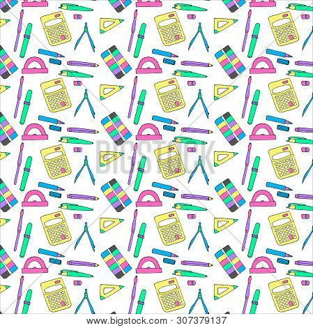 Hand Drawn School Icons Pattern. School Objects Seamless.