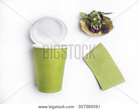 Bio Paper Cup To Go With Coffee Or Tea On White Background, Bio Pla Paper Cup Polylactide Pla Is A B