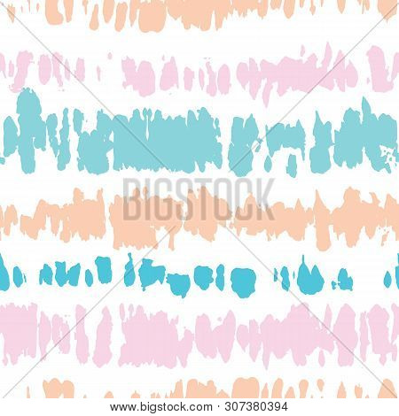 Brihgt Pastel Colored Tie-dye Shibori Stripes On White Textured Background Vector Seamless Pattern. 