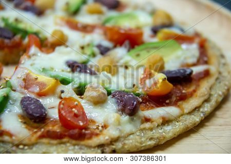 Italian Pizza, Vegetables, Ingredients Background. Pizza Is Cooking In The Oven. Pizza Menu.
