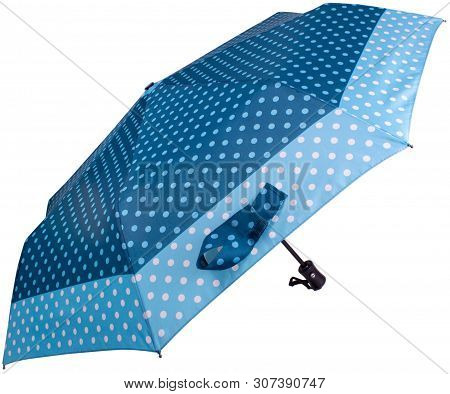 Steelblue Color Dotted Umbrella Isolated On White Background. Side View