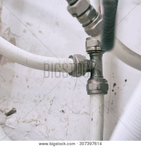 Old Connection Fitting Tee On Plastic Water Pipes